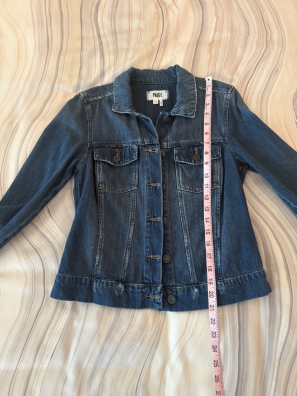 PAIGE Denim Jacket "Junya Destructed" Long Sleeve Pockets Blue Distressed Sz XS - Picture 14 of 15